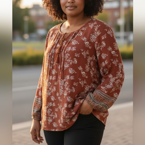 Sonoma Goods For Life Tops - Sonoma Goods For Life Boho Style Floral Top V Neck & Tassels For Women Size 2X